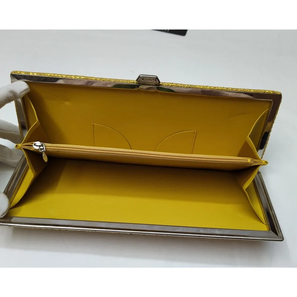 LODIS Yellow Leather Kisslock Framed Long Wallet